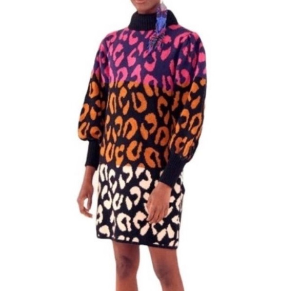 Farm, Rio mixed leopard knit sweater dress - Picture 2 of 14